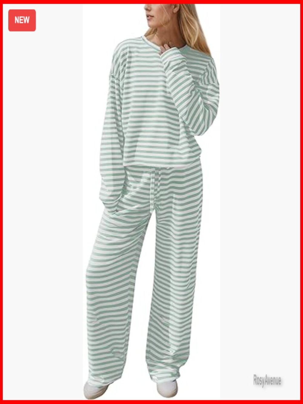 Striped 2 Piece Lounge Set Casual Long Sleeve T-Shirt Drawstring Wide Leg Pants